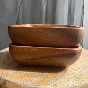 Stacked Wooden Serving Bowls - Warm Brown